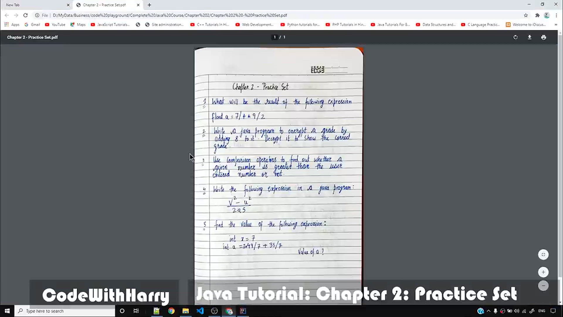 'Video thumbnail for Java Tutorial_ Chapter 2 - Practice Set (Java Practice Questions)'