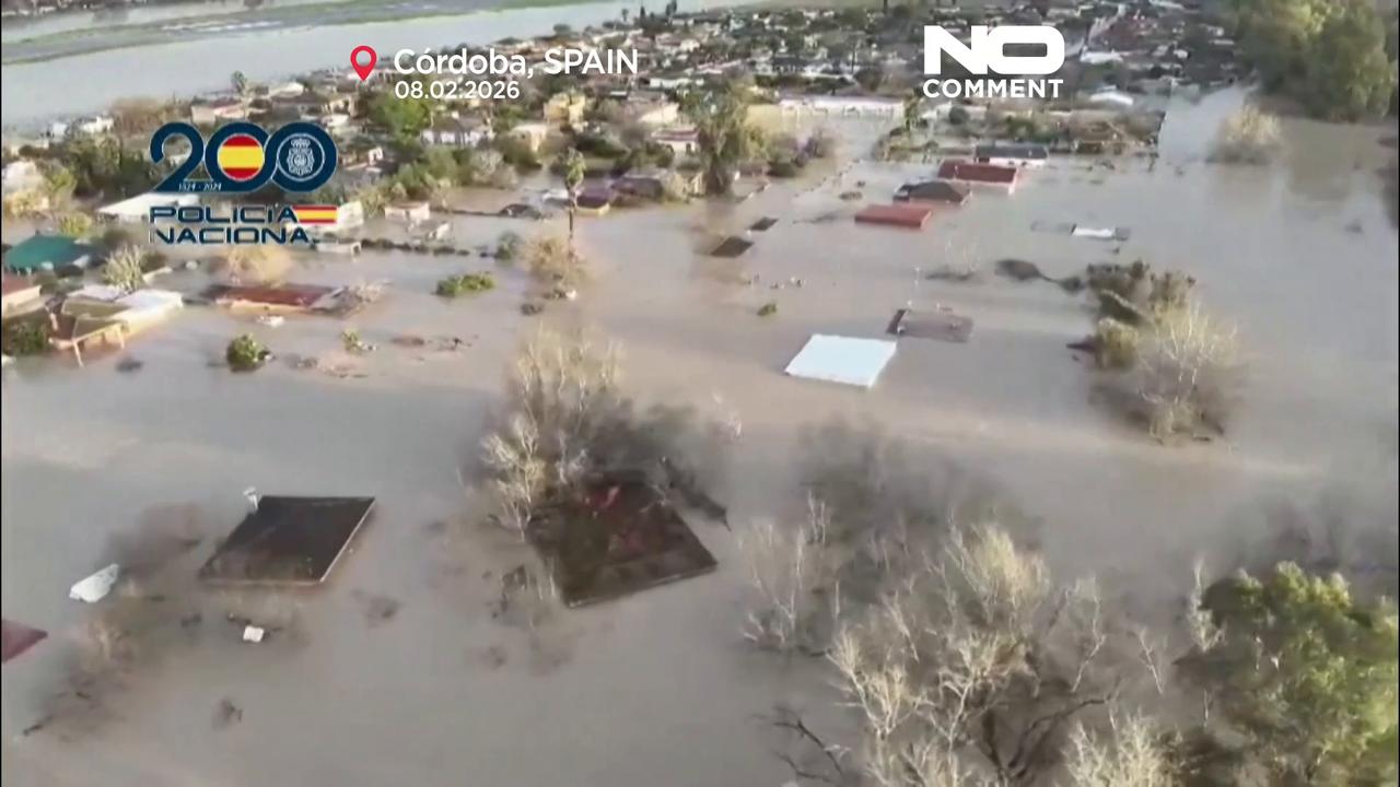 Video thumbnail for Storm aftermath: aerial footage shows widespread flooding in Spain’s Andalusia