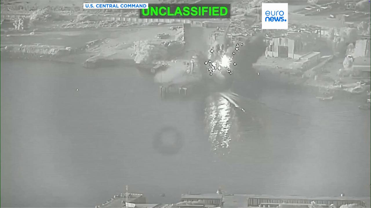 Video thumbnail for US releases video of sea drone strike on Iranian naval base