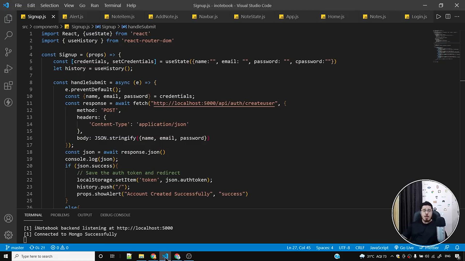 'Video thumbnail for Fetching User Specific Notes in iNotebook _ Complete React Course in Hindi #72'