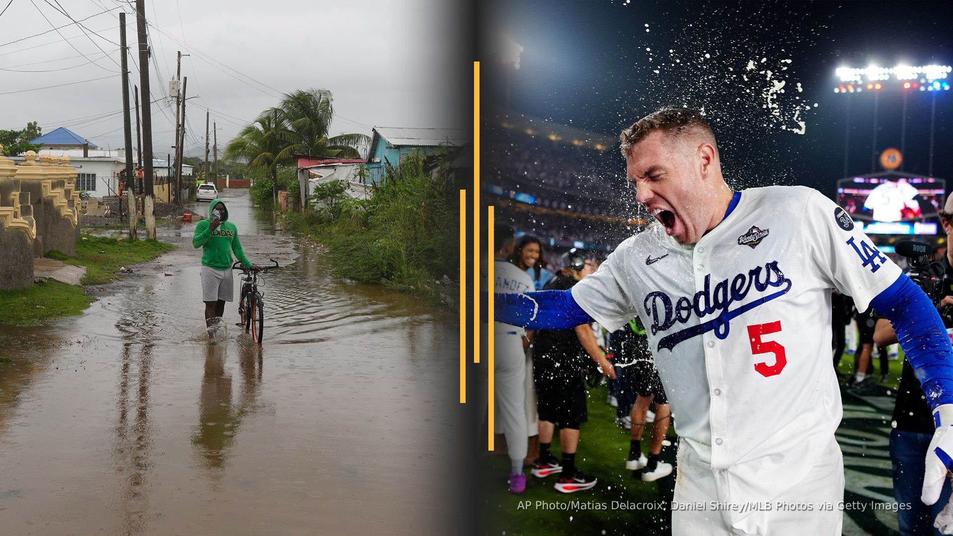 Video thumbnail for Hurricane Melissa hits Jamaica as Cat 5; Dodgers outlast Jays in 18 innings