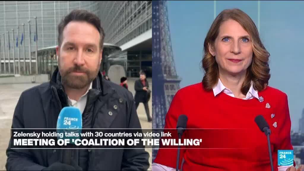 Video thumbnail for European leaders gather over Ukraine aid and Russian frozen assets