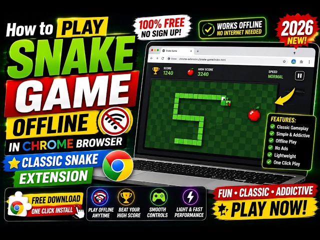 Video thumbnail for How to Play Snake Game Offline in Chrome Browser - Classic Snake Extension Free Download