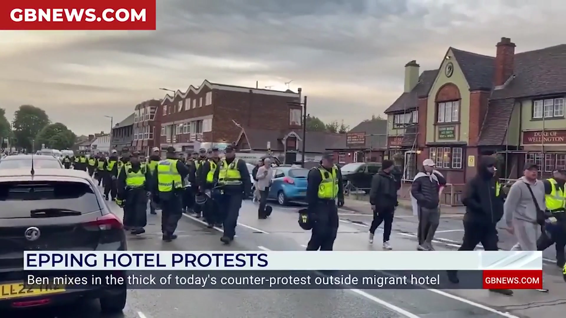 'Video thumbnail for WATCH: Left-wing demonstrators hurl abuse at Ben Leo outside Epping migrant hotel'