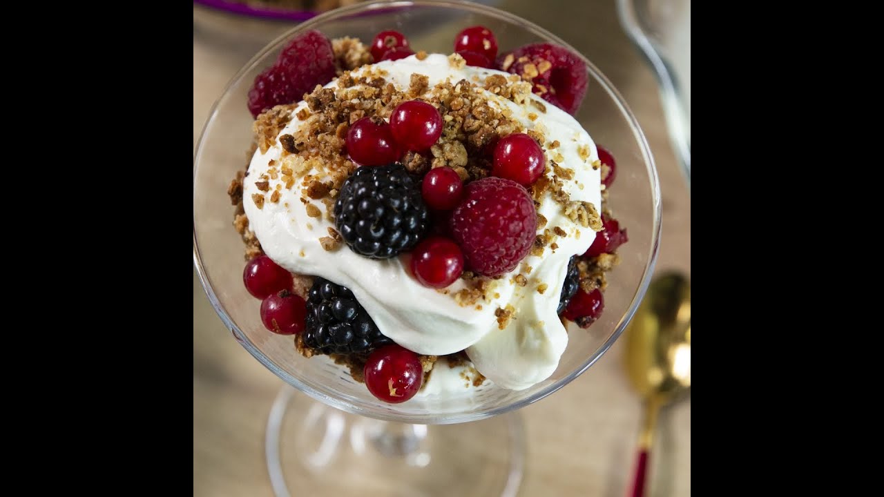 Video thumbnail for Coconut Walnut Crumbs with Forest Fruits and Whipped Cream