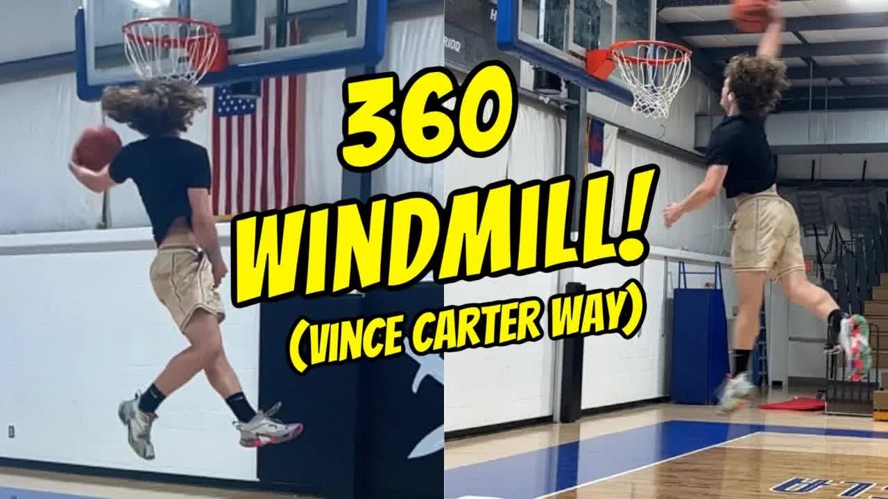 Video thumbnail for travis reynolds: reverse 360 windmill dunk and basketball training