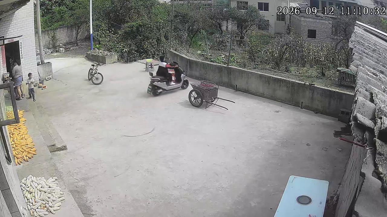 Video thumbnail for China: Chinese boy destroys courtyard wall after electric scooter crash.
