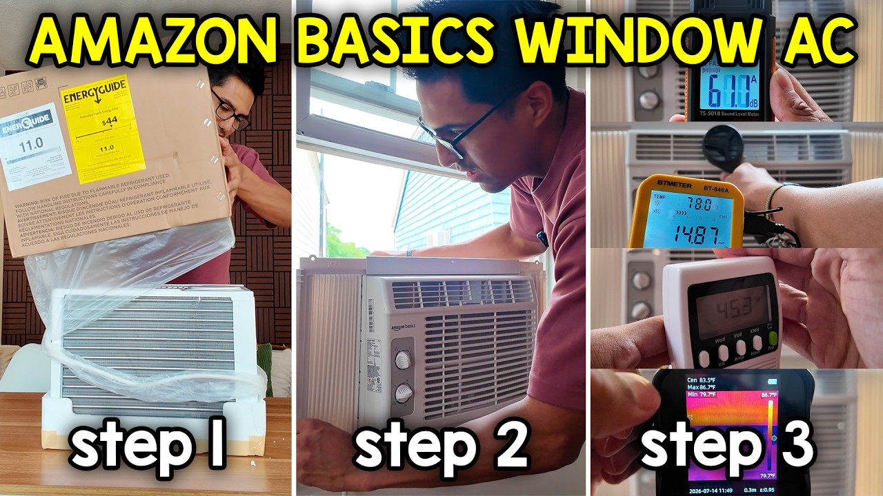 Video thumbnail for Amazon Basics Window Air Conditioner Full Setup and Testing