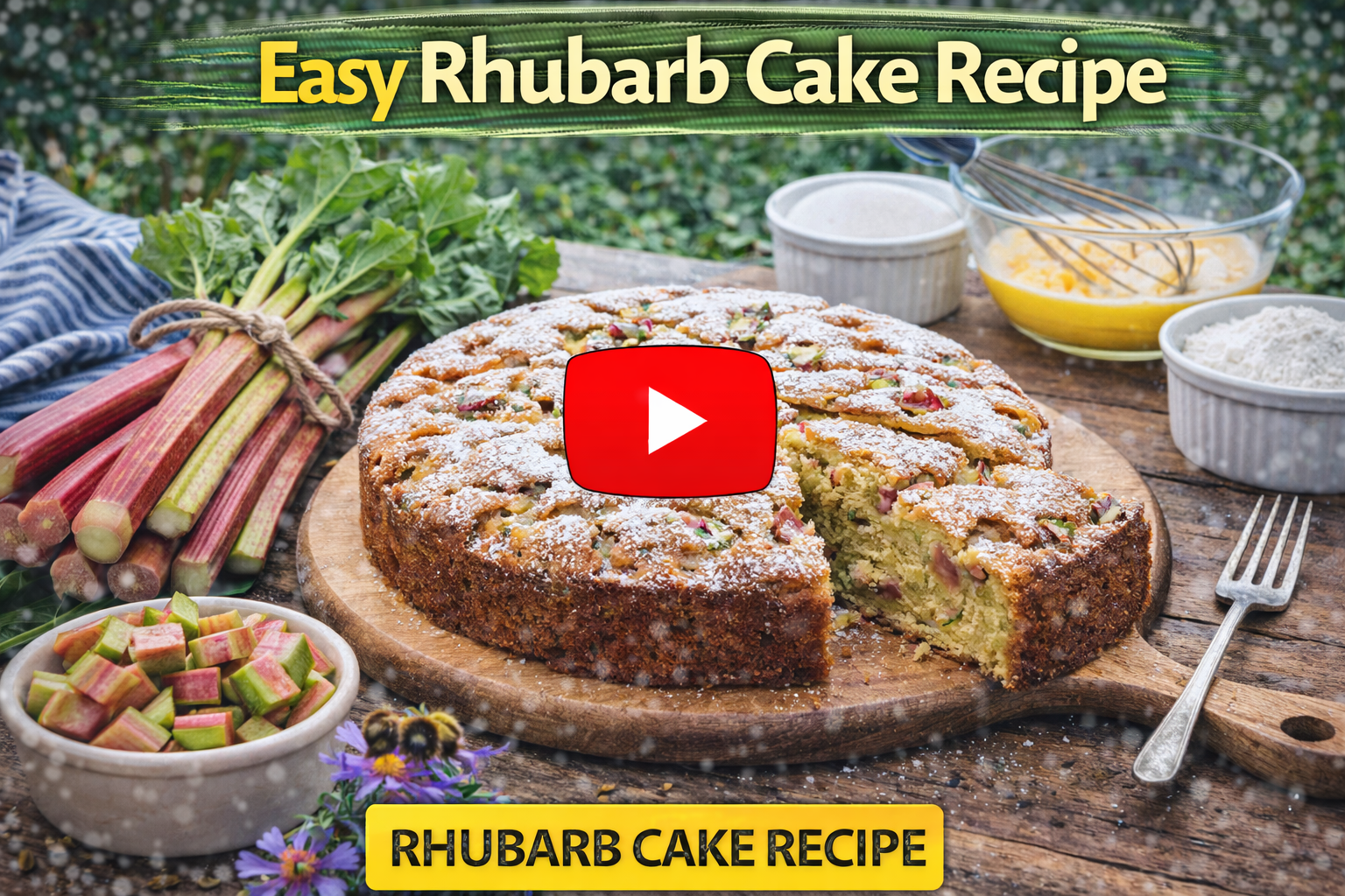Video thumbnail for Easy Rhubarb Cake Recipe