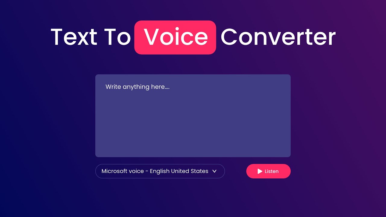 'Video thumbnail for How To Make Text To Voice Converter Using JavaScript _ Text To Speech Generator'
