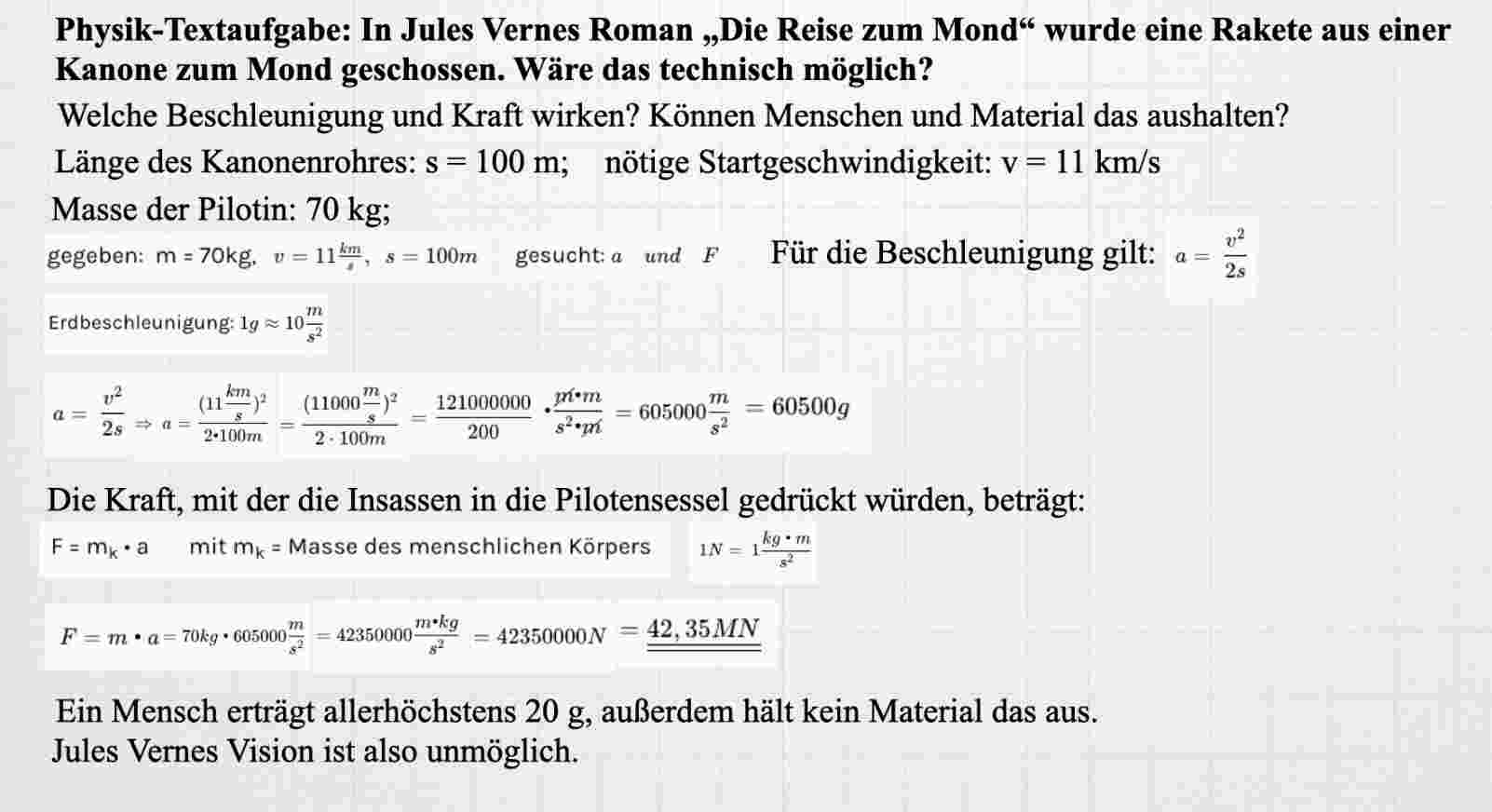 'Video thumbnail for Rakete per Kanone zum Mond Physik Textaufgabe'