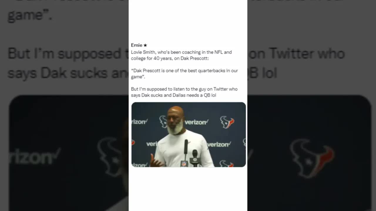 Video thumbnail for #Cowboys “Dak Prescott is one of the best quarterbacks in our game”. -Lovie Smith