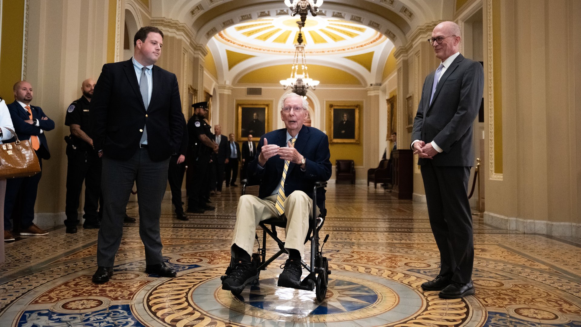 Video thumbnail for Sen. Mitch McConnell returns to Capitol Hill, casts first vote in months