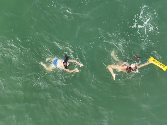 Video thumbnail for Sheriff’s drone drops lifesaving flotation device to swimmer caught in Surf City rip current