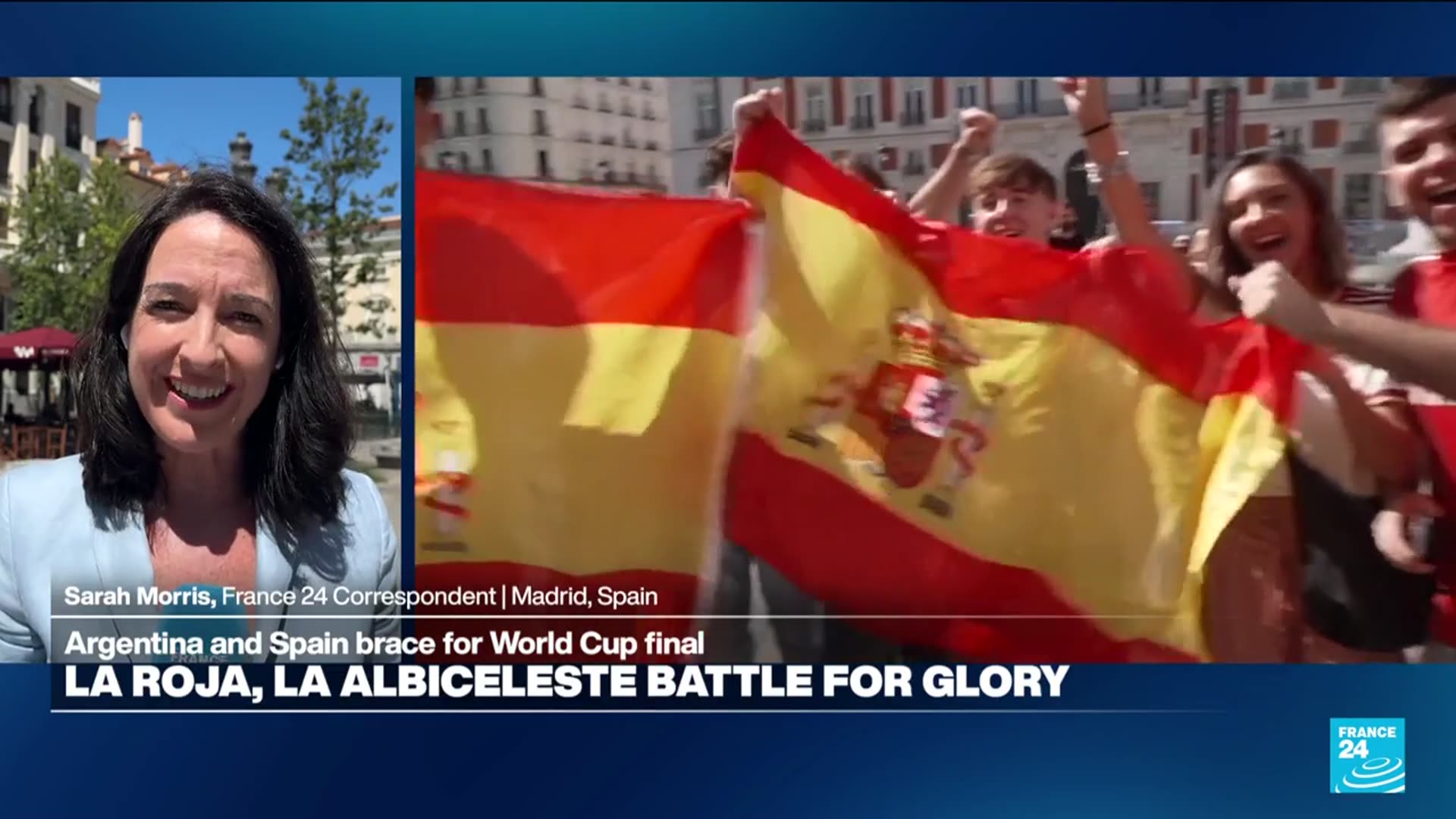 Video thumbnail for Argentina and Spain brace for World Cup final: The atmosphere from Madrid