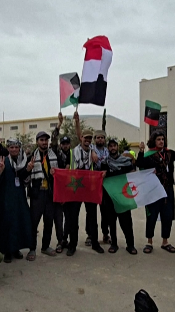 Video thumbnail for Activists take part in a land convoy from Libya to bring aid to Gaza