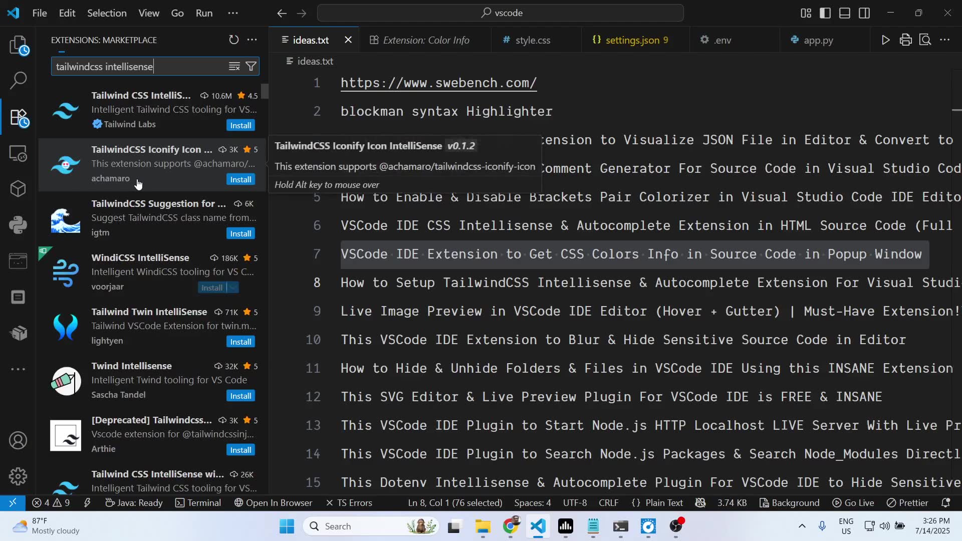 'Video thumbnail for How to Setup TailwindCSS Intellisense & Autocomplete Extension For Visual Studio Code IDE Editor'