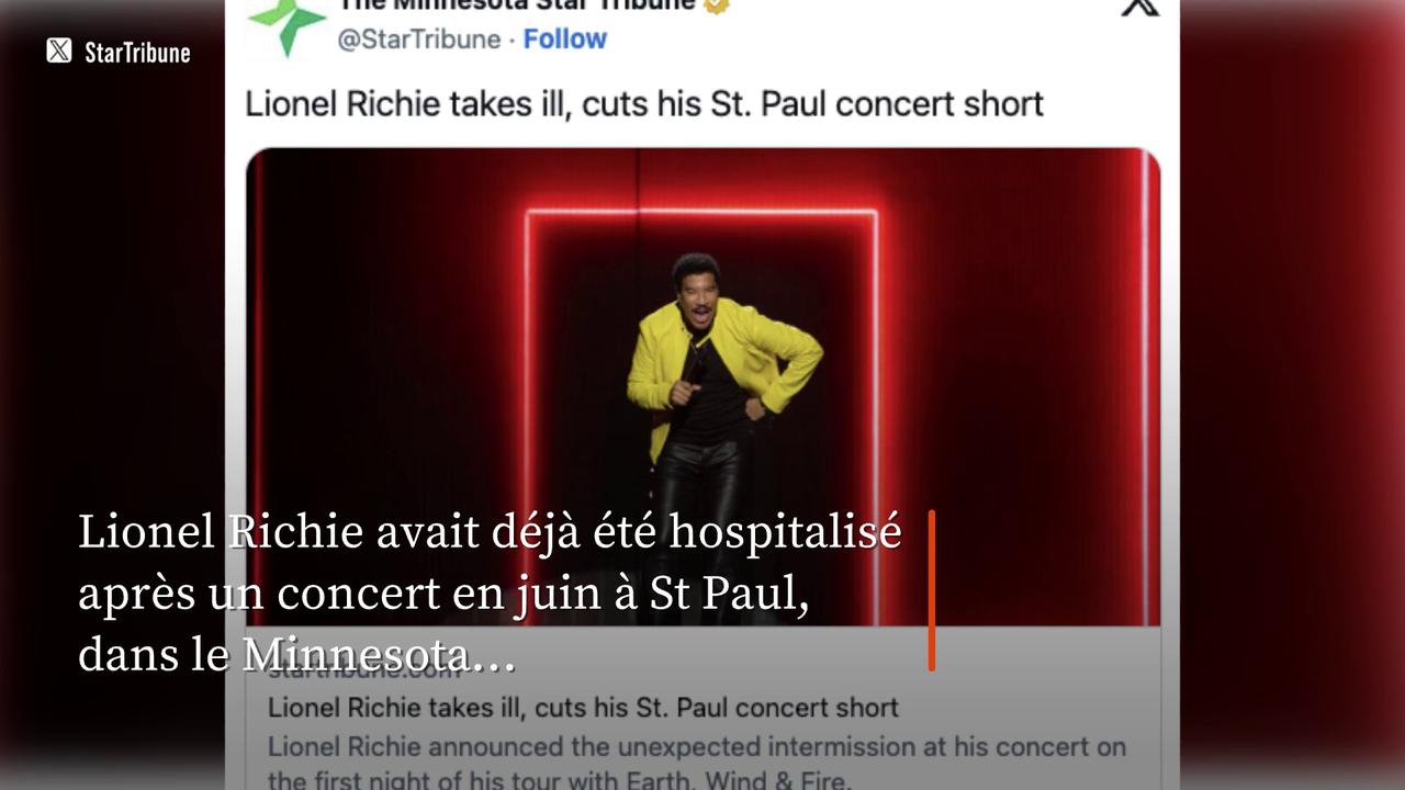 Video thumbnail for Lionel Richie admis à l'hôpital après s'être senti mal sur scène.