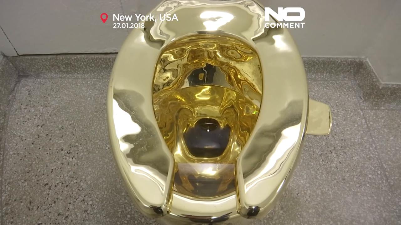 'Video thumbnail for The golden toilet returns to auction with a starting bid of $10 million'