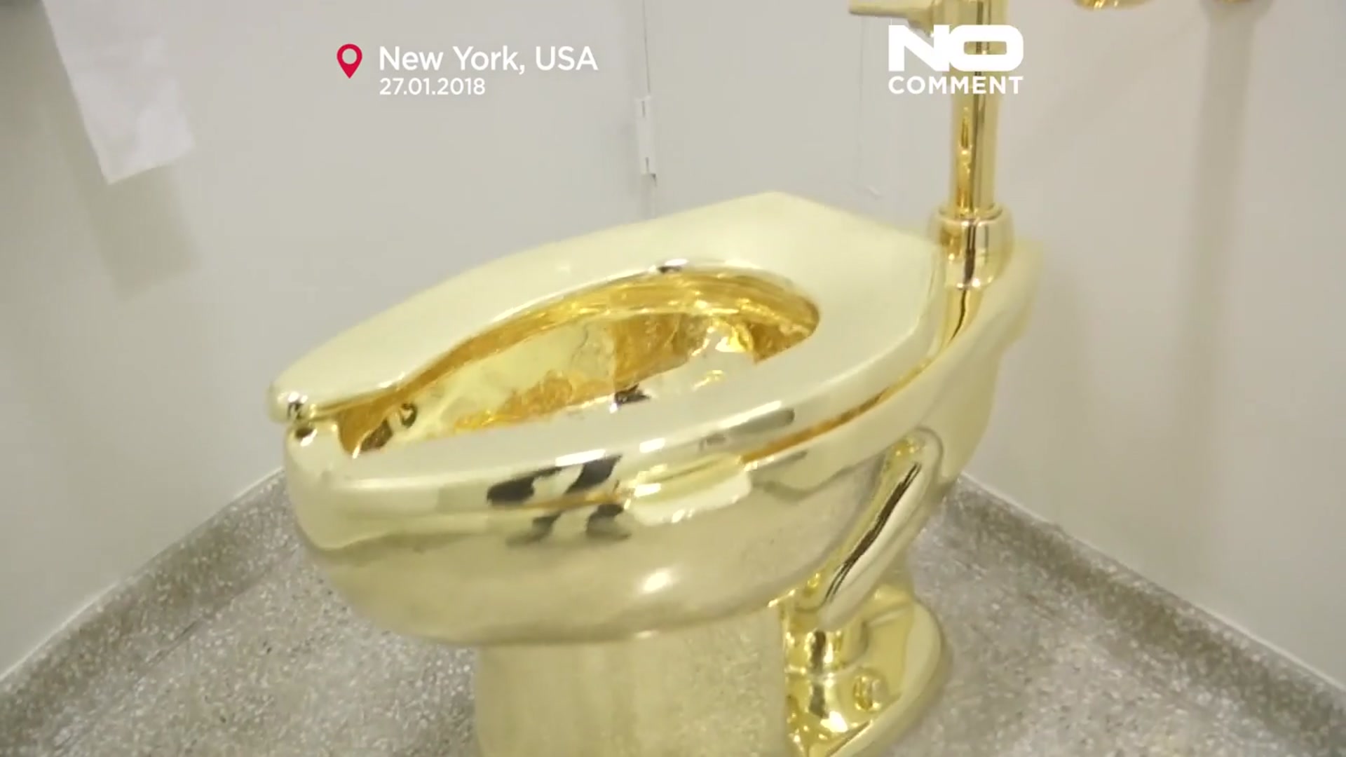 'Video thumbnail for The golden toilet returns to auction with a starting bid of $10 million'