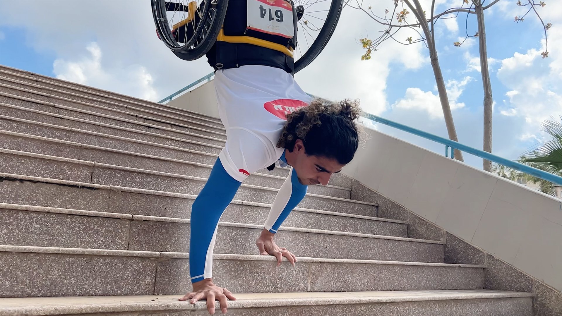 Video thumbnail for Most consecutive stairs descended with the hands whilst in a wheelchair - 28 by Abd El Rahaman Makhluf
