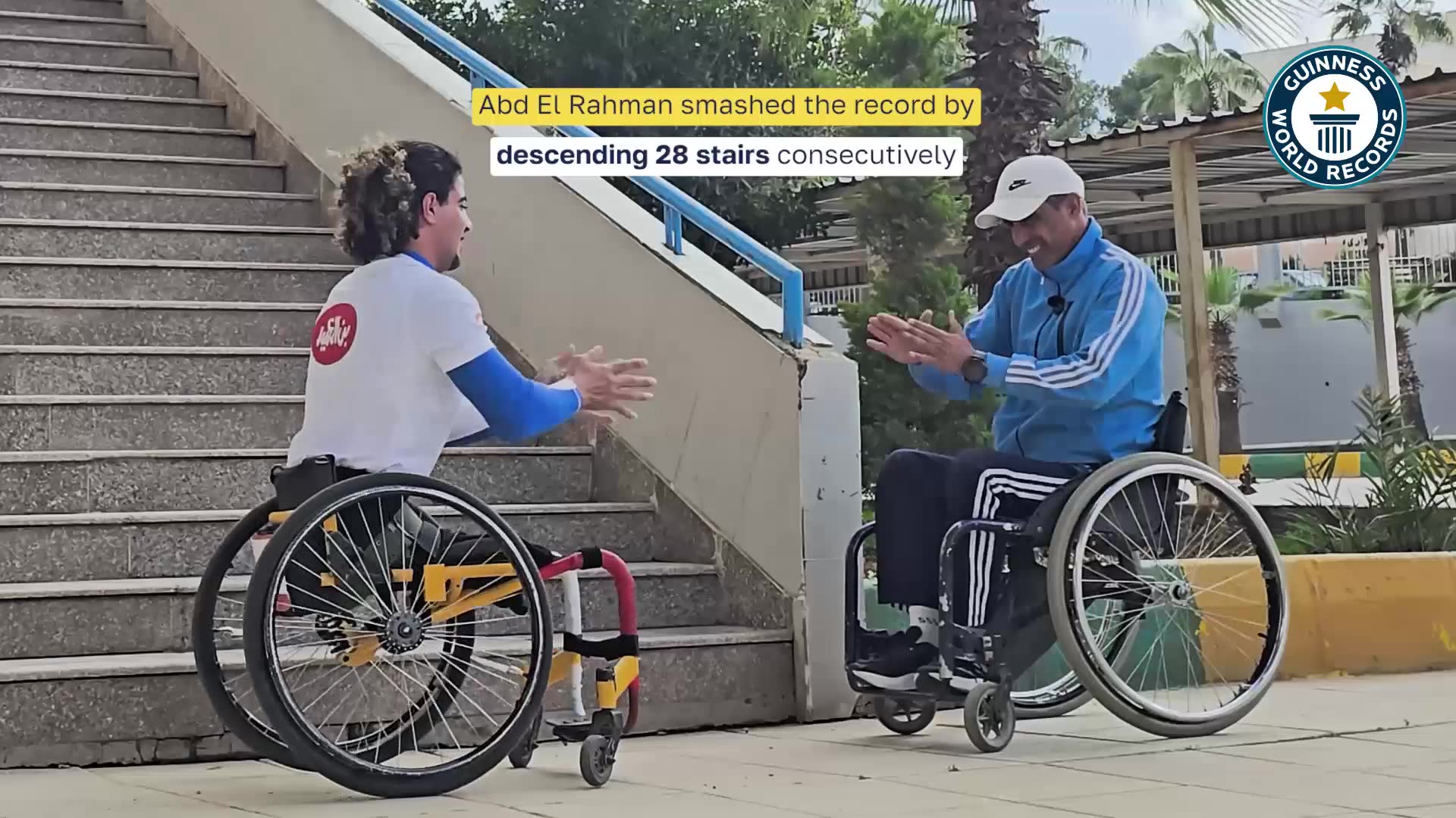 Video thumbnail for Most consecutive stairs descended with the hands whilst in a wheelchair - 28 by Abd El Rahaman Makhluf