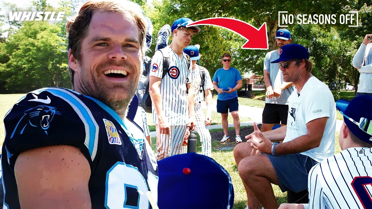 Video thumbnail for NFL LEGEND Greg Olsen Coaches Youth Baseball SUPERTEAM?!