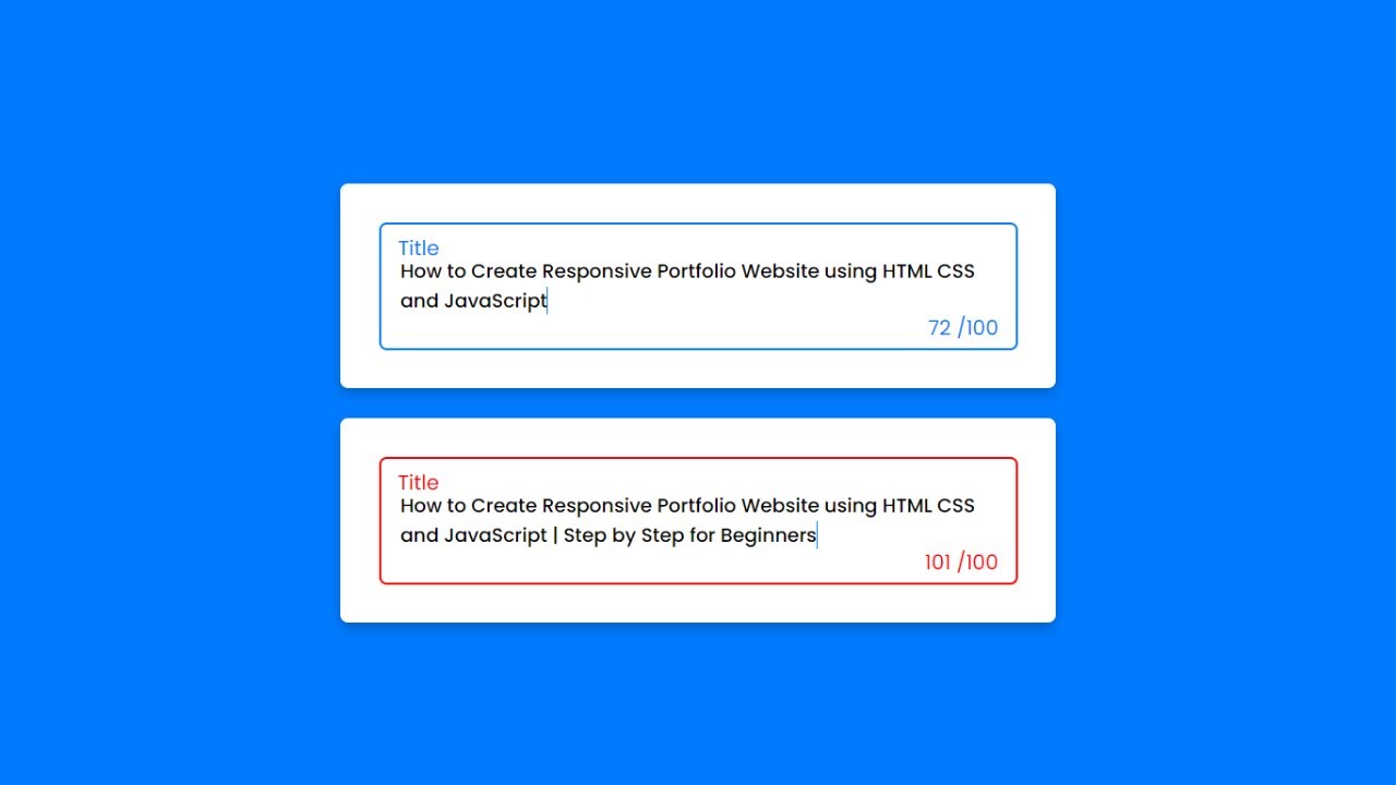 'Video thumbnail for Character Limit using HTML CSS and JavaScript'