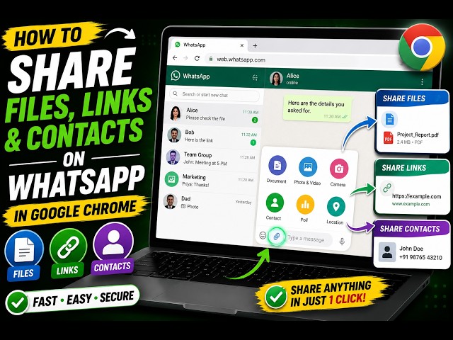 Video thumbnail for How to Share Files, Links & Contacts on WhatsApp in Google Chrome