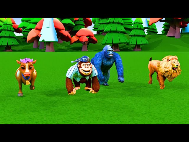 Video thumbnail for Long Slide Game With Cow Elephant Gorilla Hippopotamus Tiger - 3d Animal Game - Funny 3d Animals