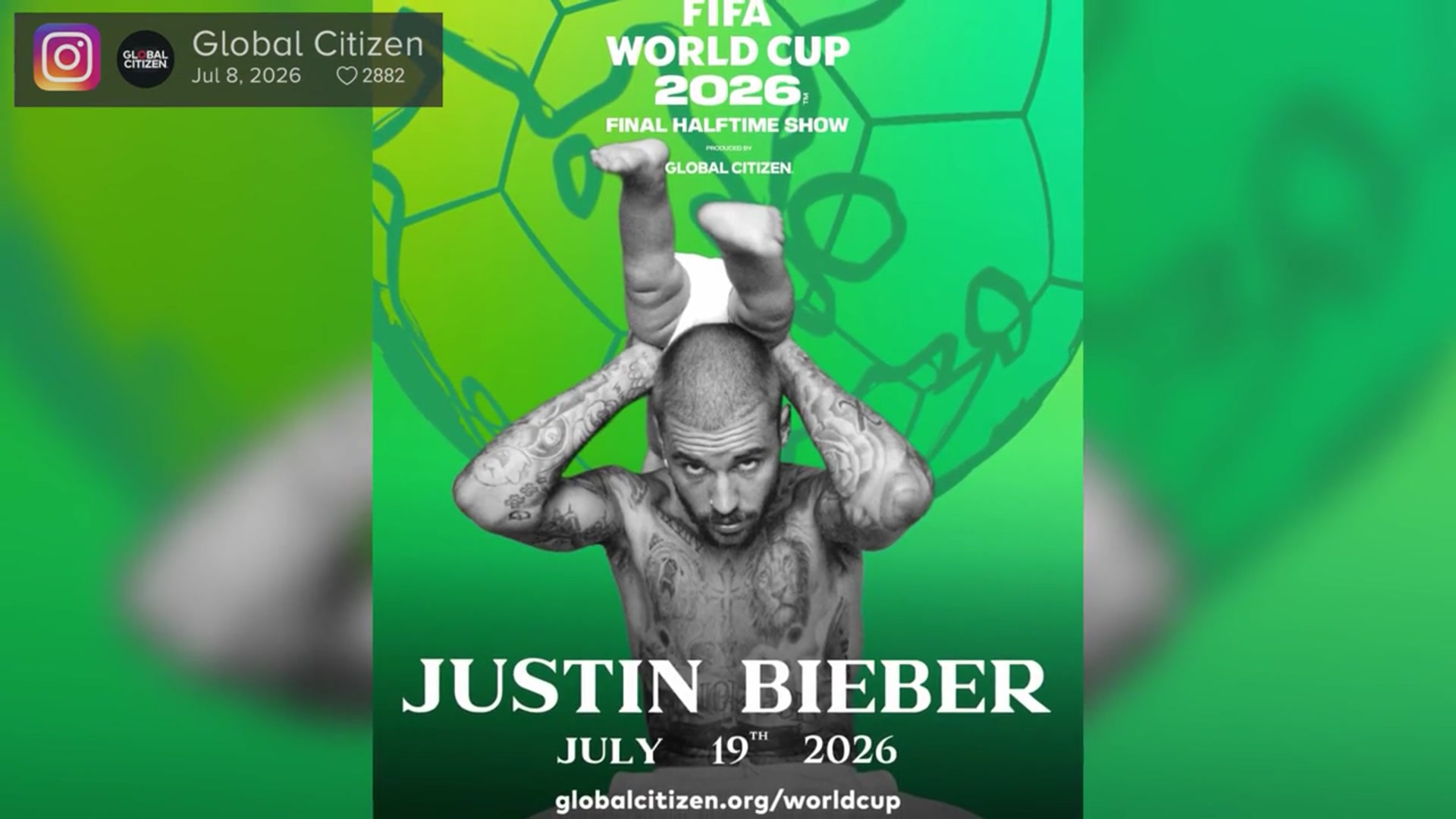 Video thumbnail for UNCAPTIONED: Justin Bieber joining Madonna, BTS and Shakira for 2026 FIFA World Cup Final Halftime Show.