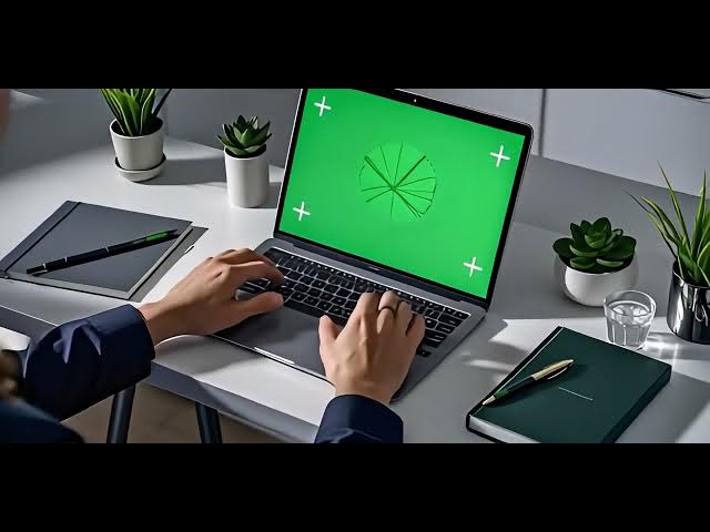 Video thumbnail for Close Up Shot of Worker Scrolling Green Screen Laptop in Office