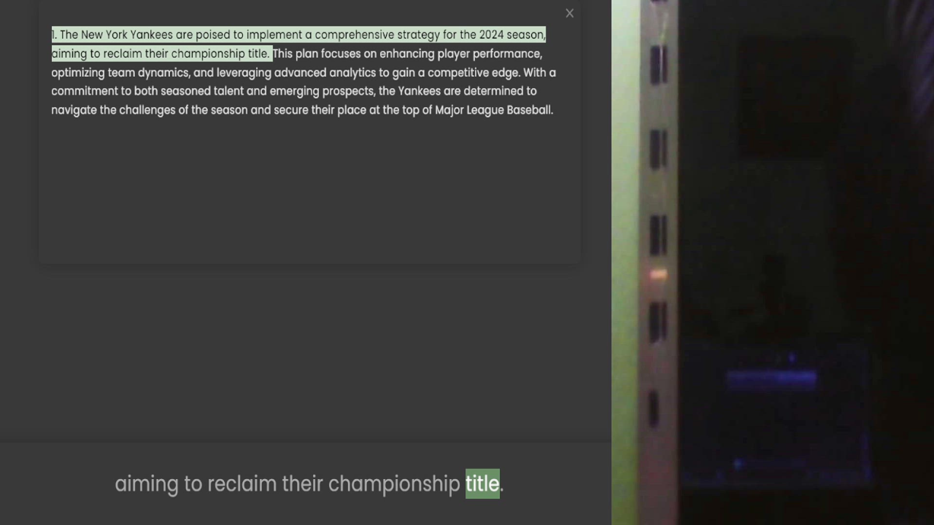 Video thumbnail for 1. The New York Yankees are poised to implement a comprehensive strategy for the 2024 season, aiming to reclaim their championship title. This plan focuses on enhancing player performance, optimizing team dynamics, and leveraging advanced