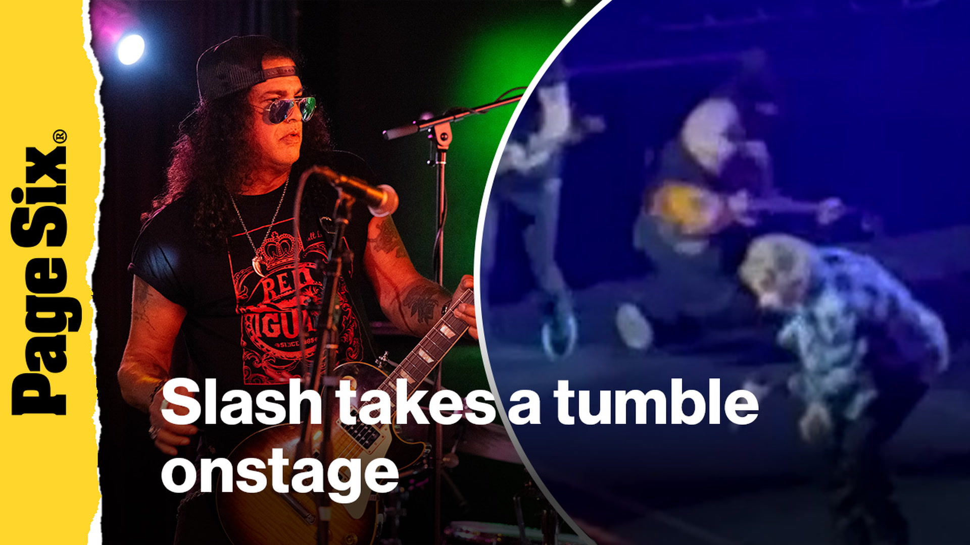 Video thumbnail for The shocking moment Slash takes a tumble onstage during Guns N' Roses concert in Paris