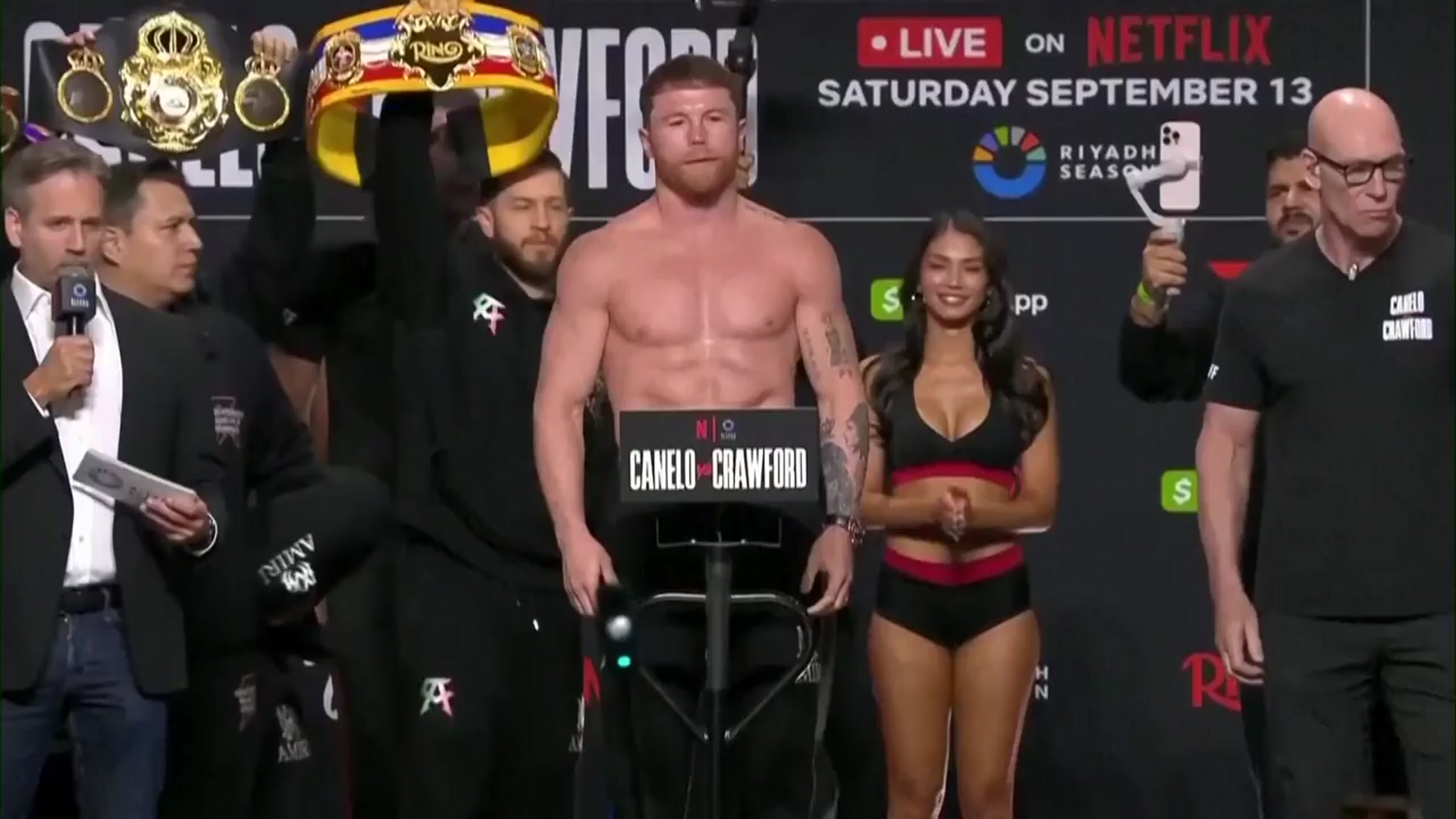 'Video thumbnail for Canelo and Crawford weigh-in ahead of Las Vegas fight'