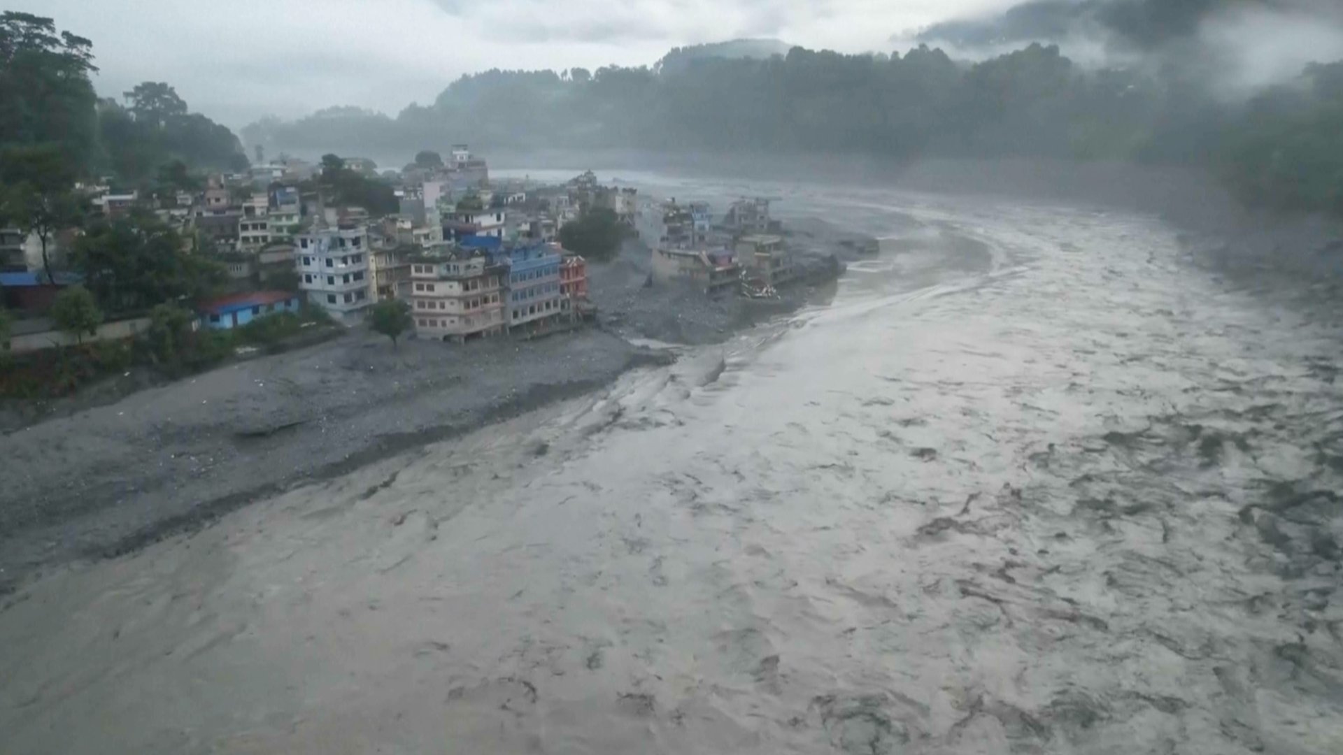 Video thumbnail for Aerial video shows devastation in flood-hit Nepal