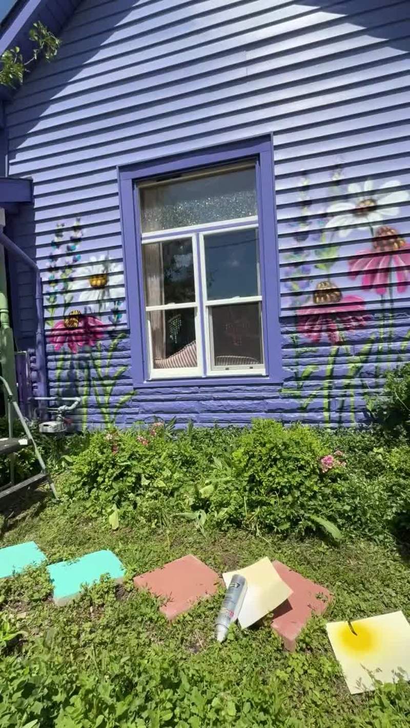 Video thumbnail for Spray Painted Wildflowers on a Whimsical Purple Cottage