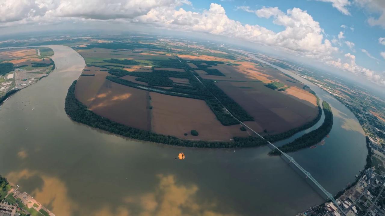 Video thumbnail for US: Golden Knights Carry American Flag In Stunning POV Flight Over Kentucky.