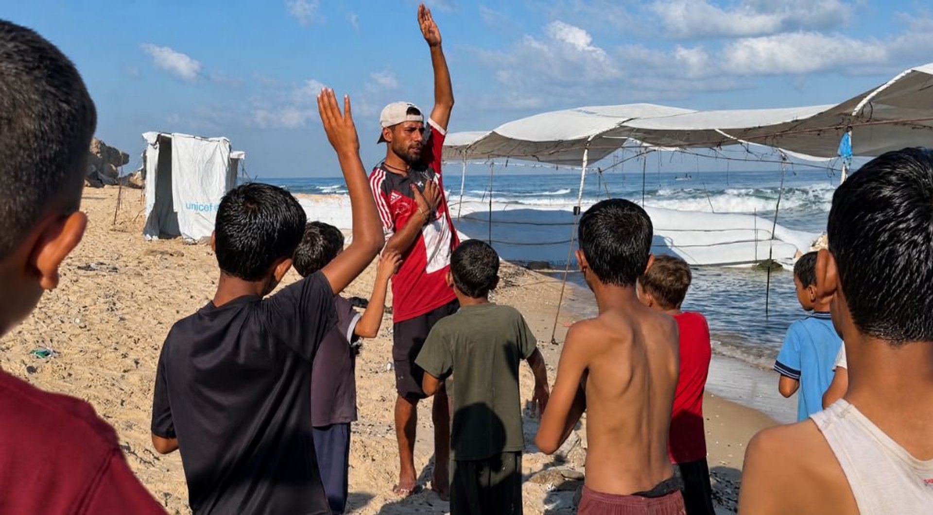 Video thumbnail for Makeshift swimming school gives Gaza children a rare escape from war