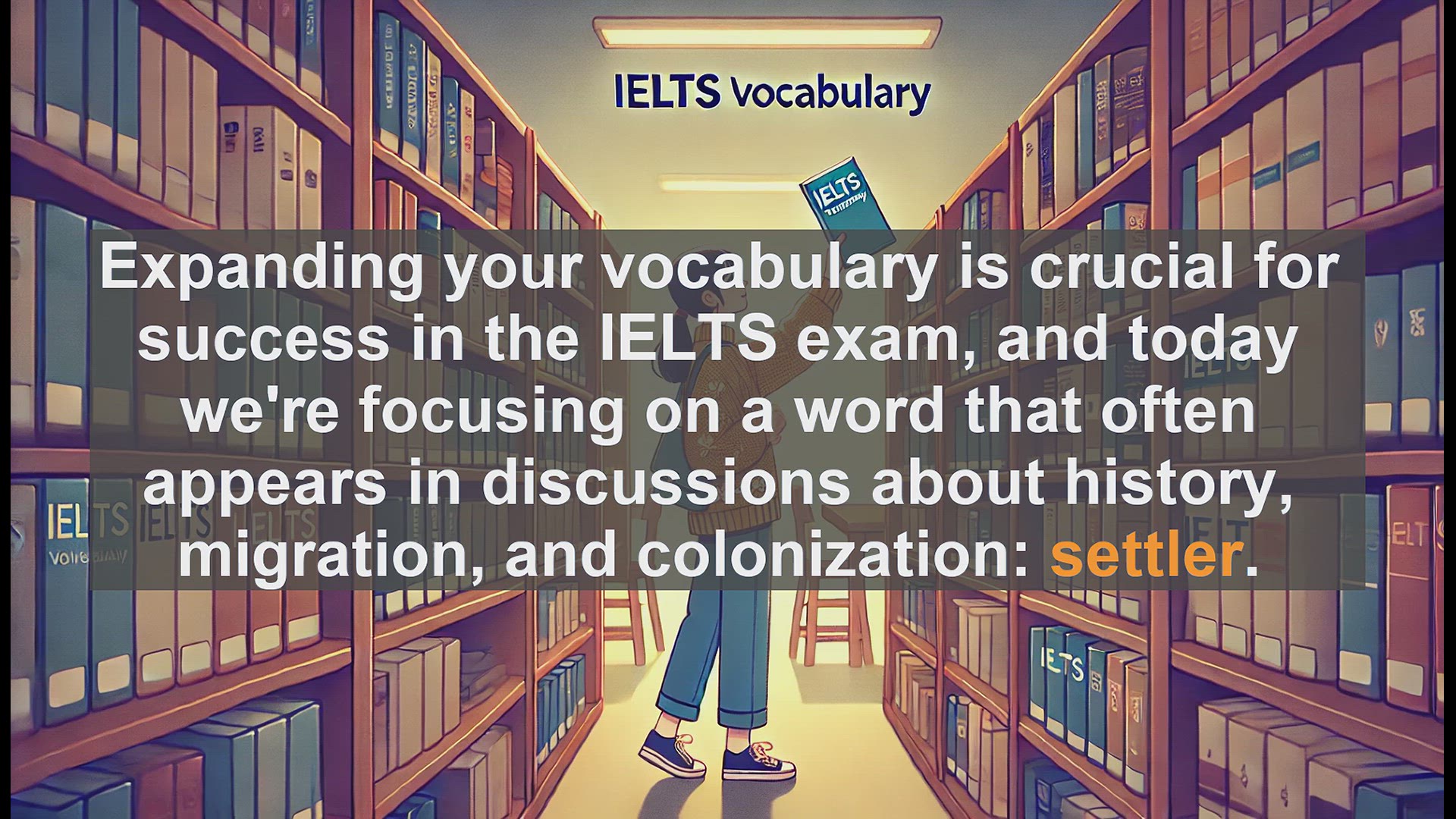 'Video thumbnail for 2500 Must Know IELTS 6.5 Vocabulary - IELTS Vocabulary: Understanding and Using the Word 'Settler''