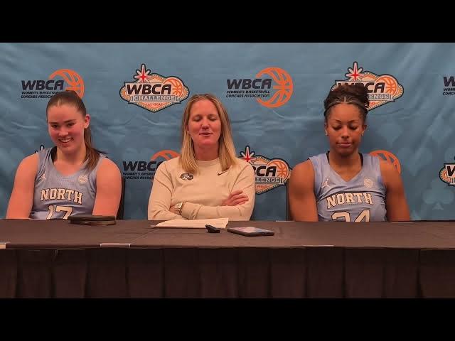 Video thumbnail for #UNC coach Courtney Banghart and guards Elina Aarnisalo and Indya Nivar after loss to #UCLA