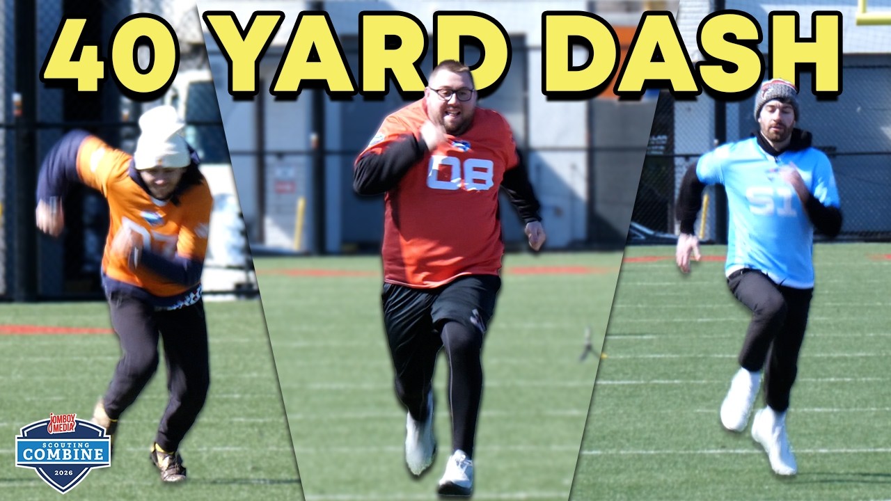 Video thumbnail for Who can run the fastest 40-Yard Dash?! (Jomboy Media Scouting Combine 2026)