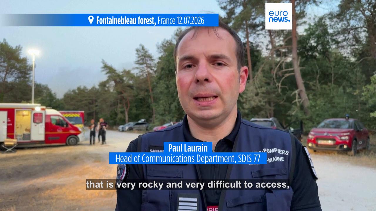 Video thumbnail for Residents evacuated as fire of 'exceptional scale' rages in Fontainebleau forest south of Paris