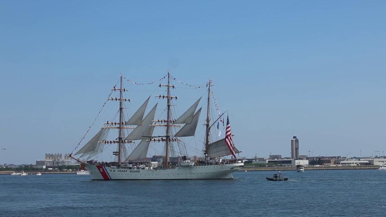 Video thumbnail for US: Tall Ships And Warships Sweep Into Boston For Historic Sail250 Celebration.