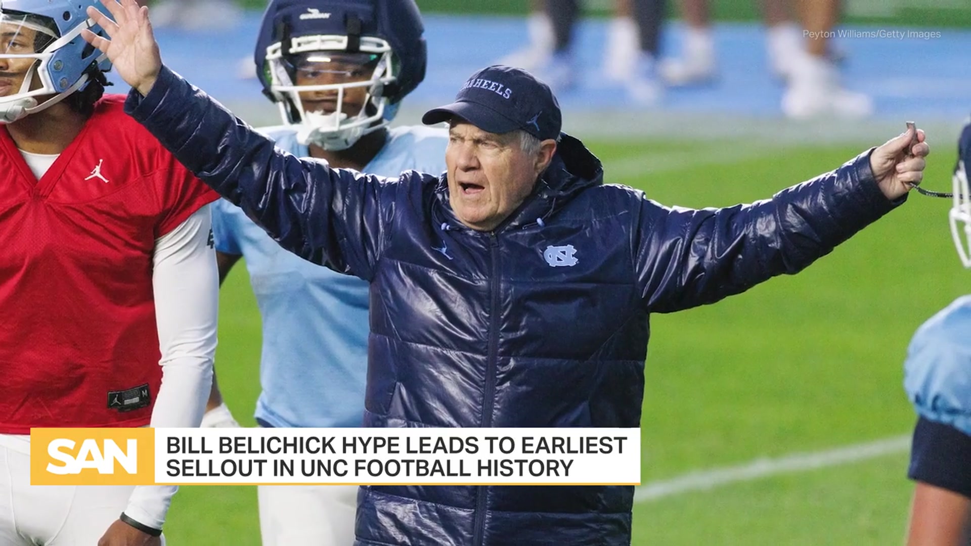 'Video thumbnail for Bill Belichick hype leads to earliest sellout in UNC football history'