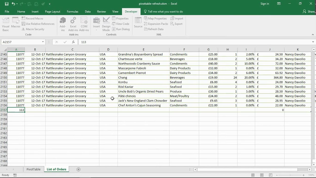 Video thumbnail for Automatically Refresh PivotTable - Excel VBA