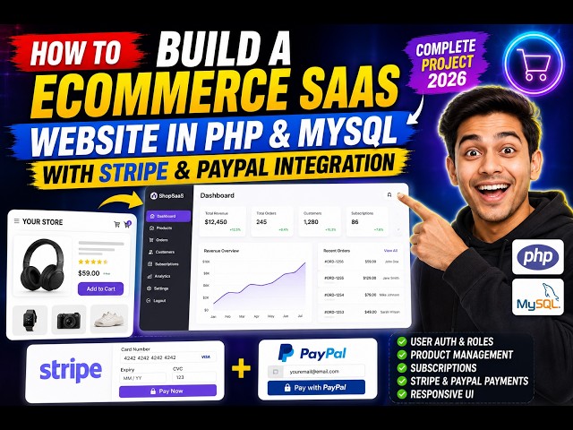 Video thumbnail for How to Build a ECommerce SaaS Website in PHP & MySQL With Stripe & PayPal Integration in Browser