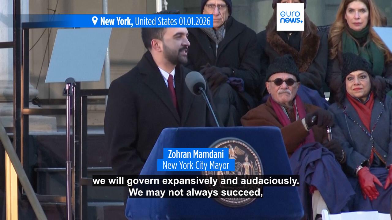 Video thumbnail for Zohran Mamdani promises to govern 'expansively and audaciously' in inaugural speech as NYC mayor