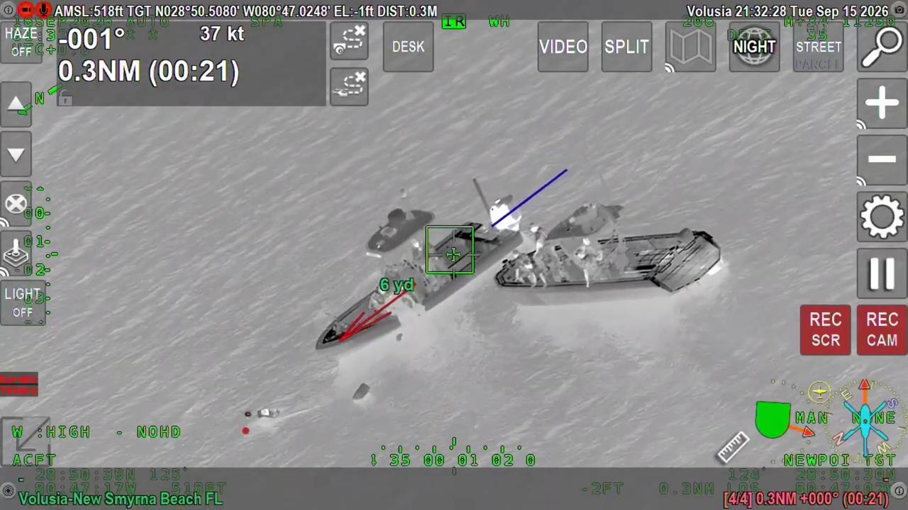 Video thumbnail for US: Three Rescued From Water After Fishing Boat Capsizes In Florida Lagoon.