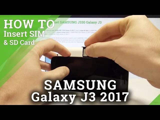 Video thumbnail for How to Insert Nano SIM on SAMSUNG Galaxy J3 2017 - Install Mirco SD Card